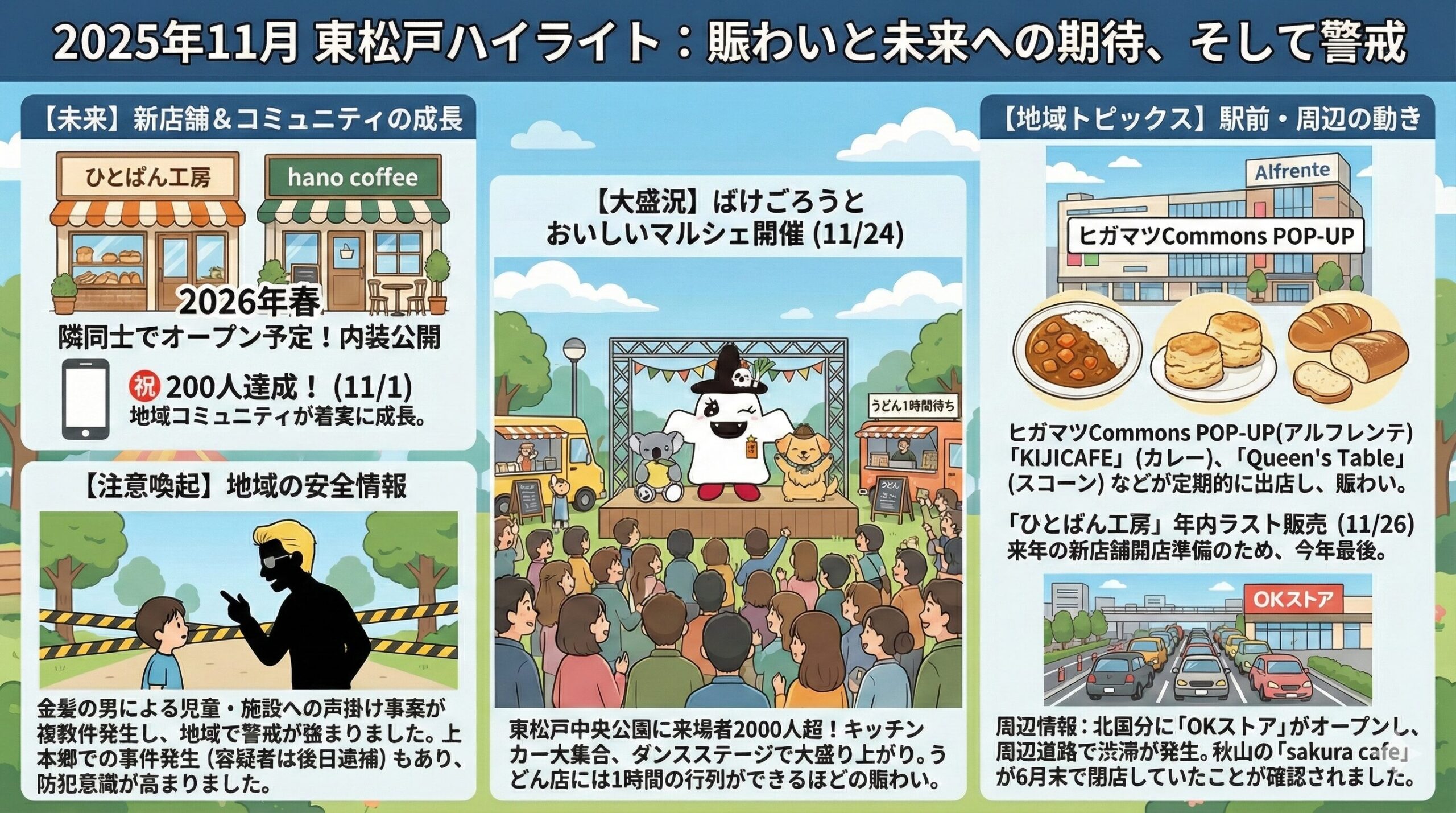 【2025年11月振り返り】東松戸が熱かった！2,000人来場のマルシェ開催から、注目の新店舗情報、地域の安全情報までまるっとお届け